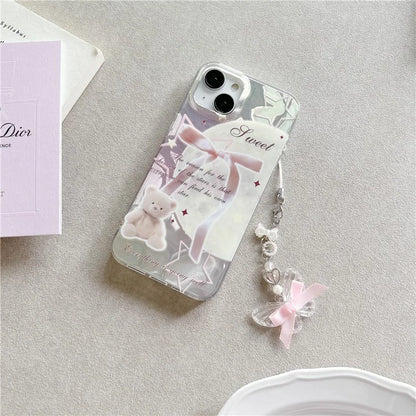 For iPhone 15 Case with Hand Strap Pattern Printing Laser Effect Soft TPU Phone Shell