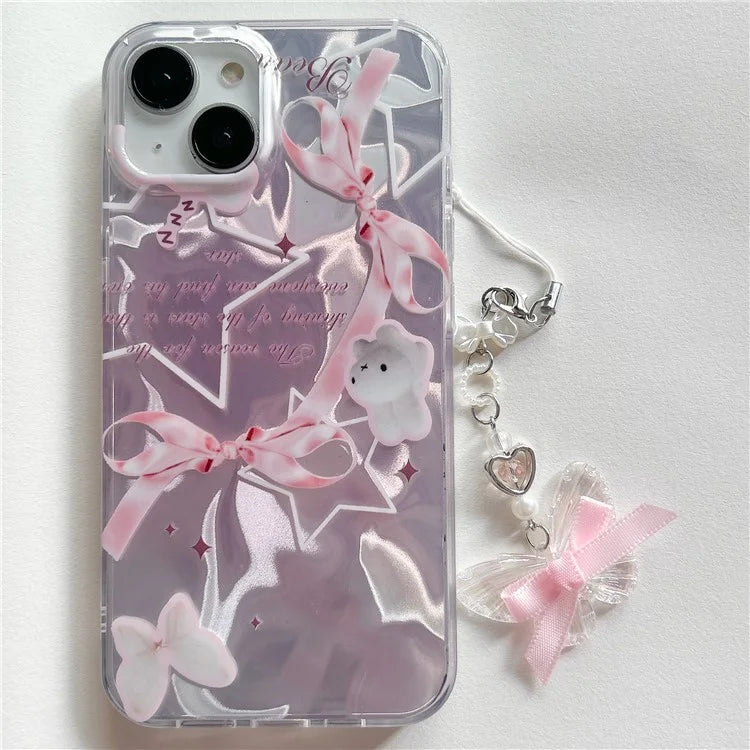 For iPhone 15 Case with Hand Strap Pattern Printing Laser Effect Soft TPU Phone Shell