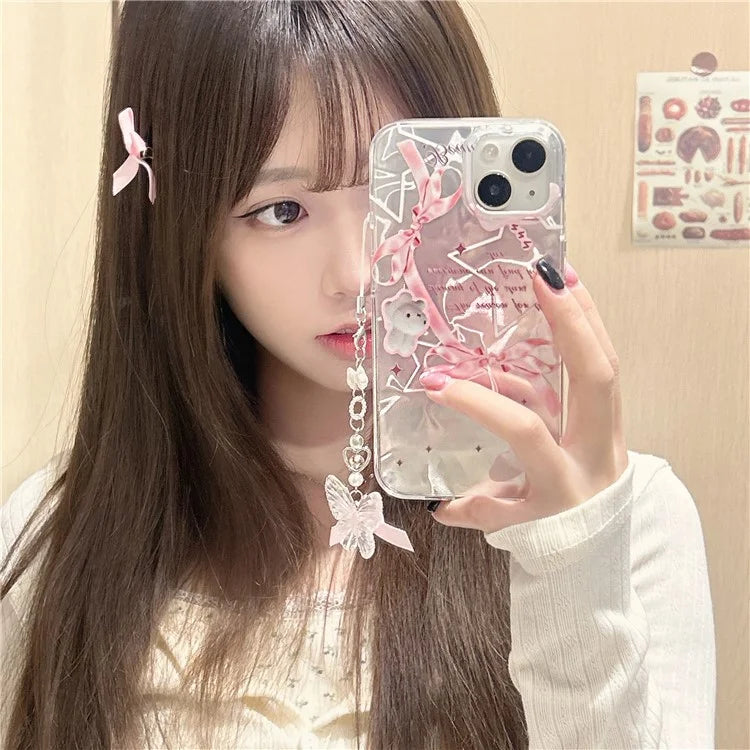 For iPhone 15 Case with Hand Strap Pattern Printing Laser Effect Soft TPU Phone Shell