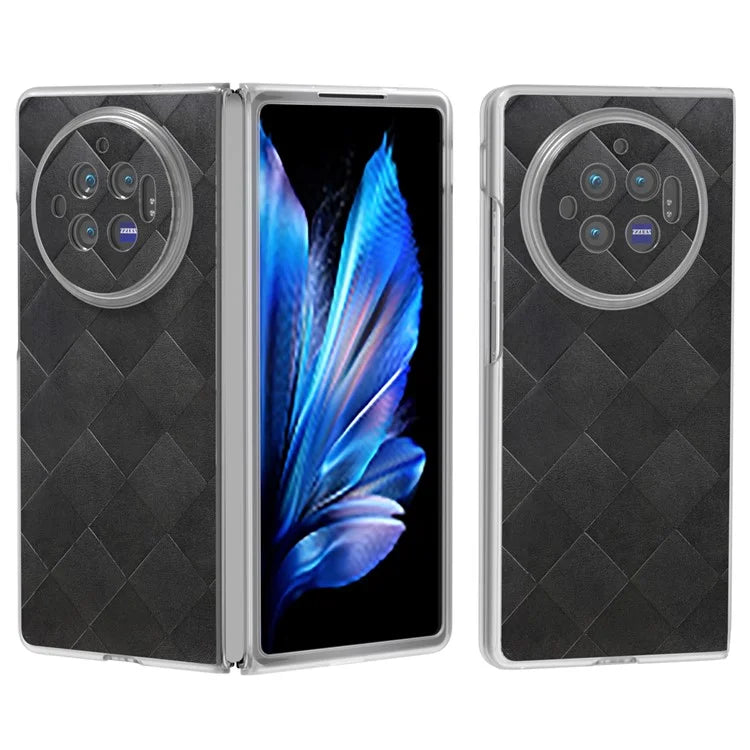 For vivo X Fold3 Case Grid Pattern Leather+PC Matte Clear Edge Phone Cover