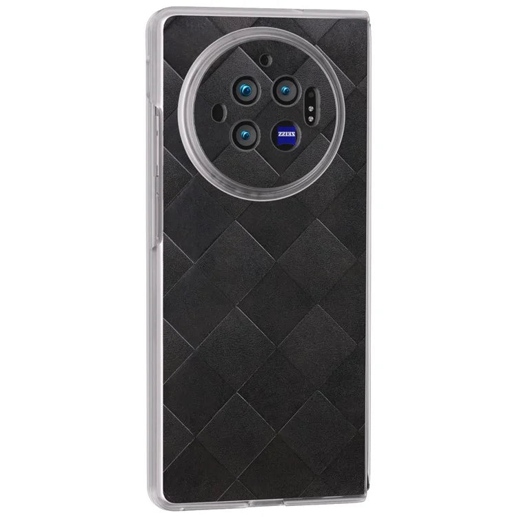 For vivo X Fold3 Case Grid Pattern Leather+PC Matte Clear Edge Phone Cover