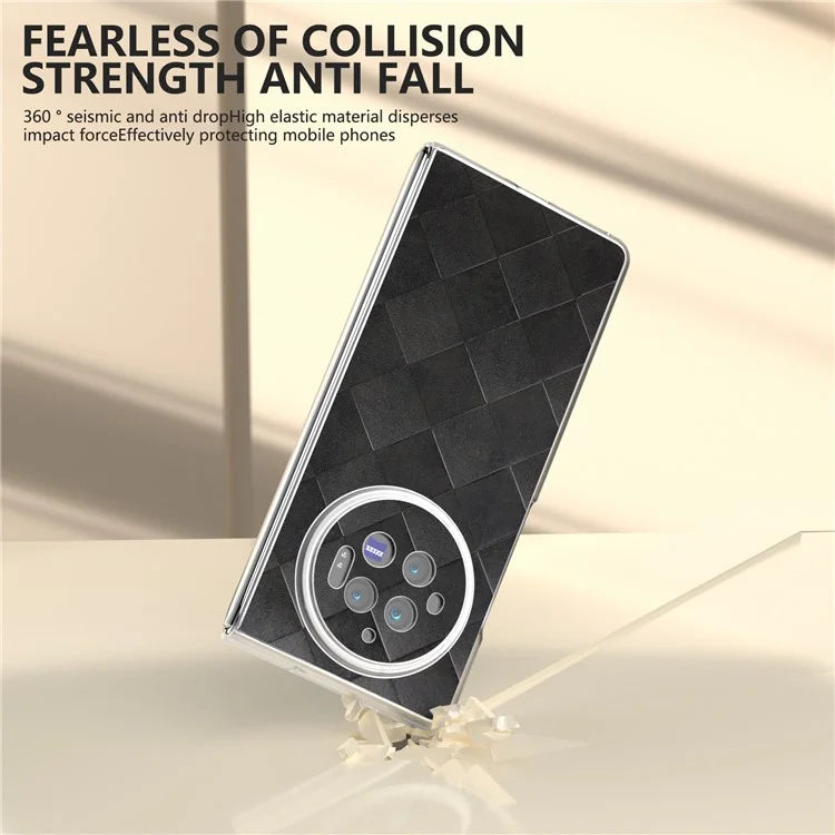 For vivo X Fold3 Case Grid Pattern Leather+PC Matte Clear Edge Phone Cover