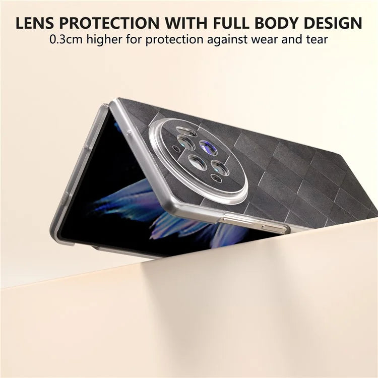 For vivo X Fold3 Case Grid Pattern Leather+PC Matte Clear Edge Phone Cover
