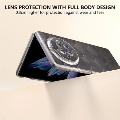 For vivo X Fold3 Case Grid Pattern Leather+PC Matte Clear Edge Phone Cover