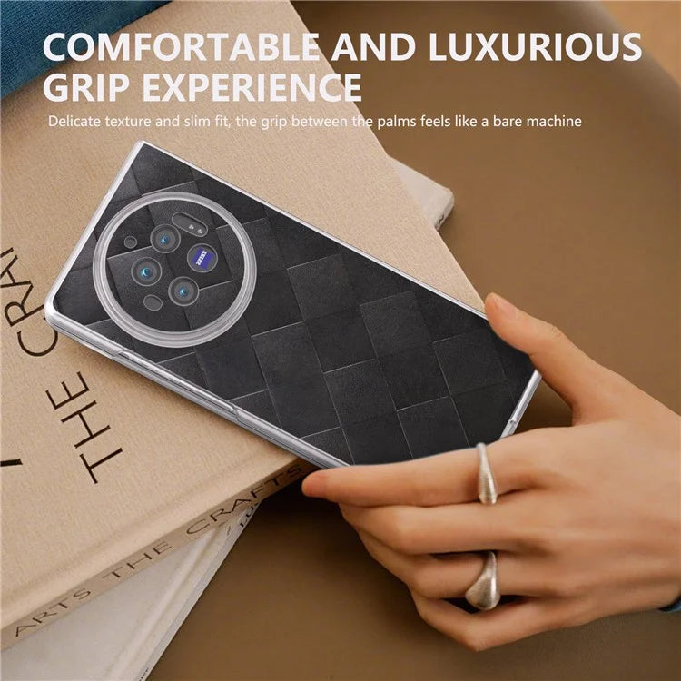 For vivo X Fold3 Case Grid Pattern Leather+PC Matte Clear Edge Phone Cover