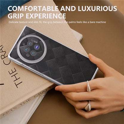 For vivo X Fold3 Case Grid Pattern Leather+PC Matte Clear Edge Phone Cover