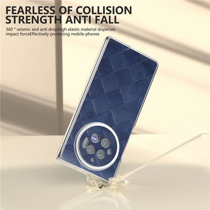 For vivo X Fold3 Case Grid Pattern Leather+PC Matte Clear Edge Phone Cover