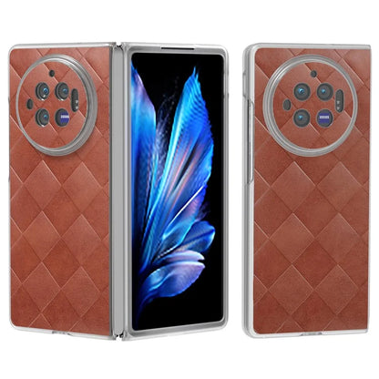 For vivo X Fold3 Case Grid Pattern Leather+PC Matte Clear Edge Phone Cover