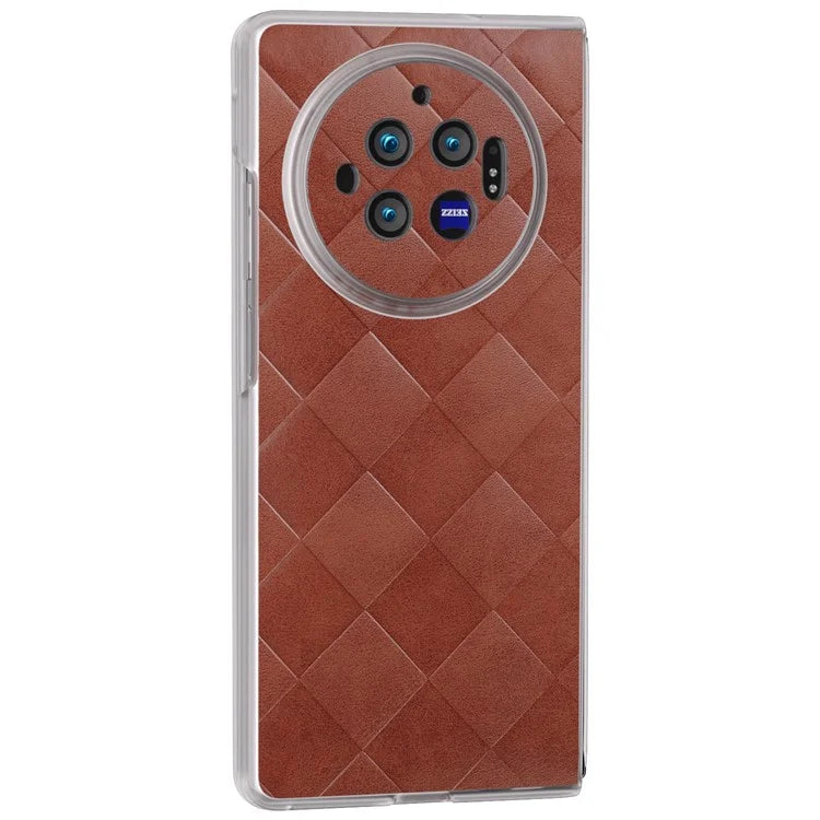 For vivo X Fold3 Case Grid Pattern Leather+PC Matte Clear Edge Phone Cover
