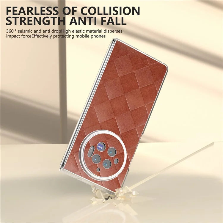For vivo X Fold3 Case Grid Pattern Leather+PC Matte Clear Edge Phone Cover