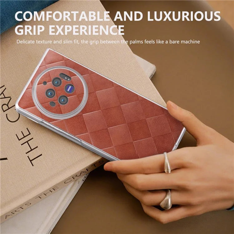 For vivo X Fold3 Case Grid Pattern Leather+PC Matte Clear Edge Phone Cover