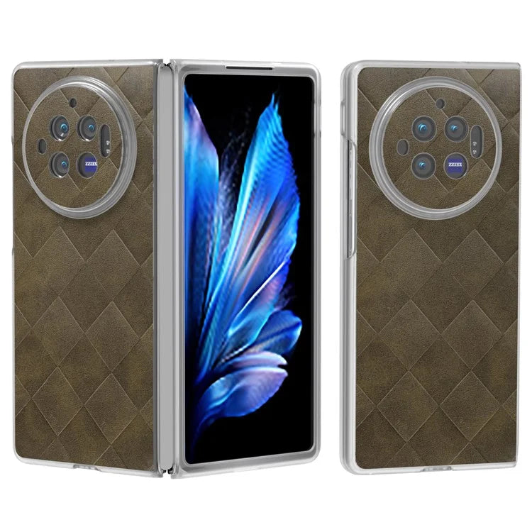 For vivo X Fold3 Case Grid Pattern Leather+PC Matte Clear Edge Phone Cover