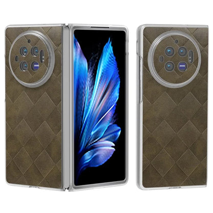 For vivo X Fold3 Case Grid Pattern Leather+PC Matte Clear Edge Phone Cover