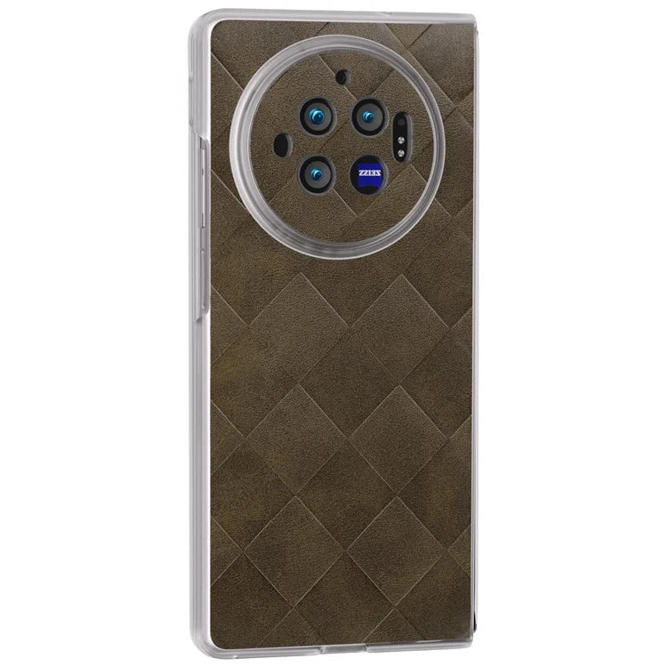 For vivo X Fold3 Case Grid Pattern Leather+PC Matte Clear Edge Phone Cover