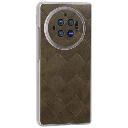 For vivo X Fold3 Case Grid Pattern Leather+PC Matte Clear Edge Phone Cover