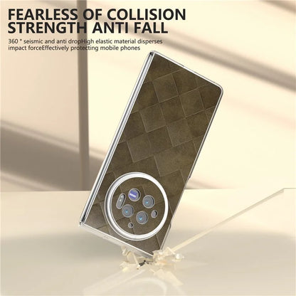 For vivo X Fold3 Case Grid Pattern Leather+PC Matte Clear Edge Phone Cover
