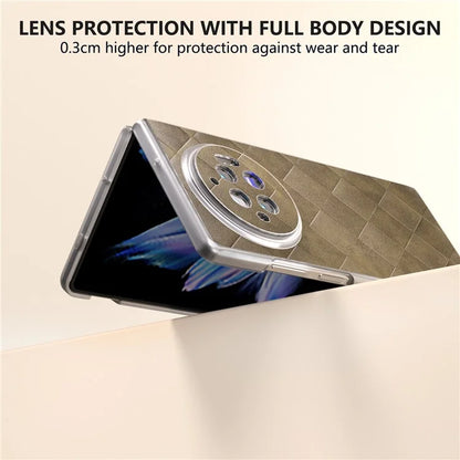 For vivo X Fold3 Case Grid Pattern Leather+PC Matte Clear Edge Phone Cover