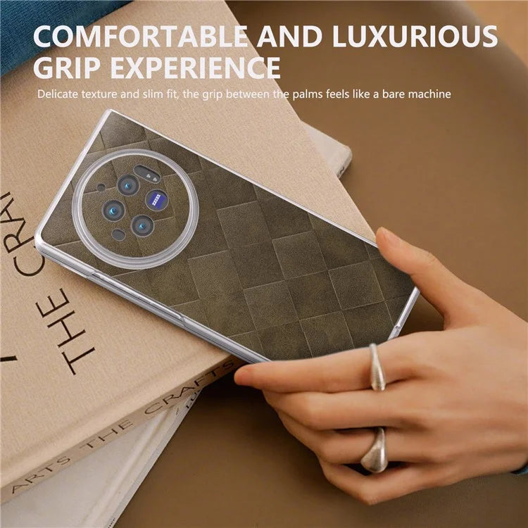 For vivo X Fold3 Case Grid Pattern Leather+PC Matte Clear Edge Phone Cover