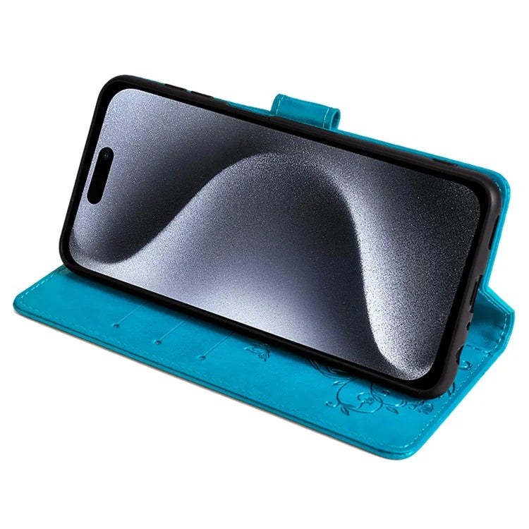 For iPhone 15 Pro Max Wallet Case Butterfly Flower Leather Phone Cover