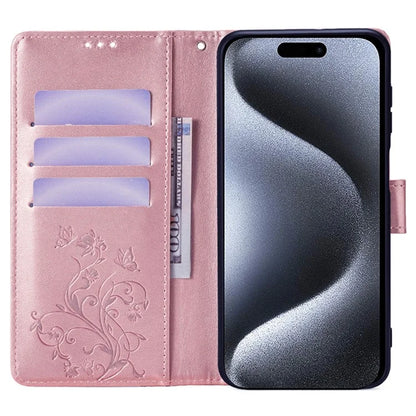 For iPhone 15 Pro Max Wallet Case Butterfly Flower Leather Phone Cover