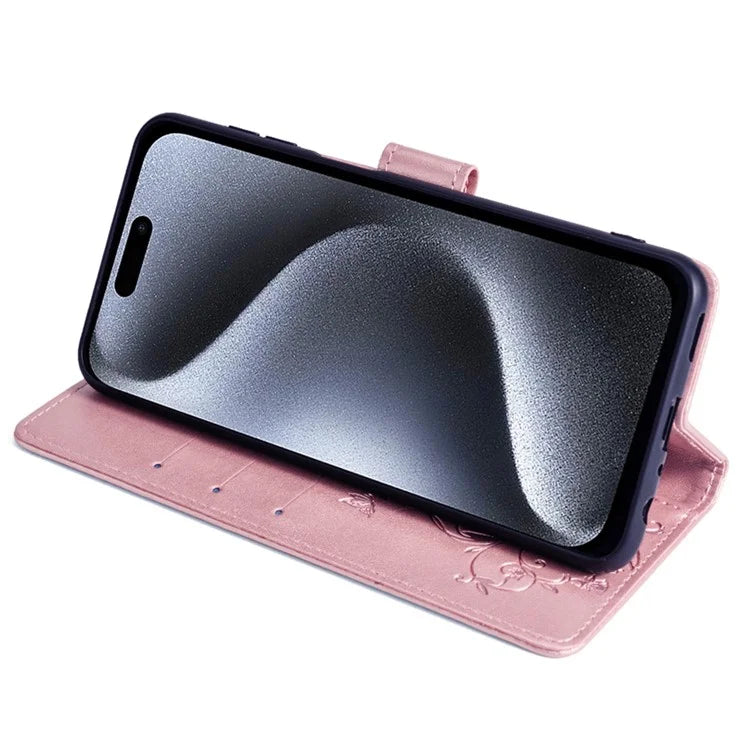 For iPhone 15 Pro Max Wallet Case Butterfly Flower Leather Phone Cover