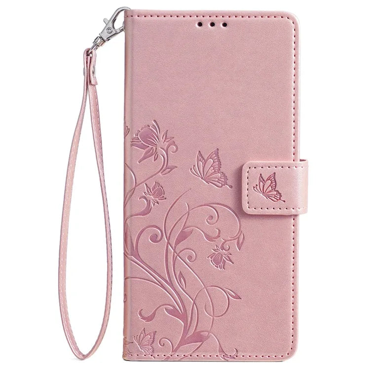 For iPhone 15 Pro Max Wallet Case Butterfly Flower Leather Phone Cover