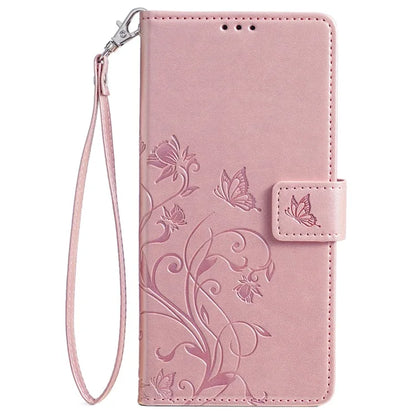 For iPhone 15 Pro Max Wallet Case Butterfly Flower Leather Phone Cover