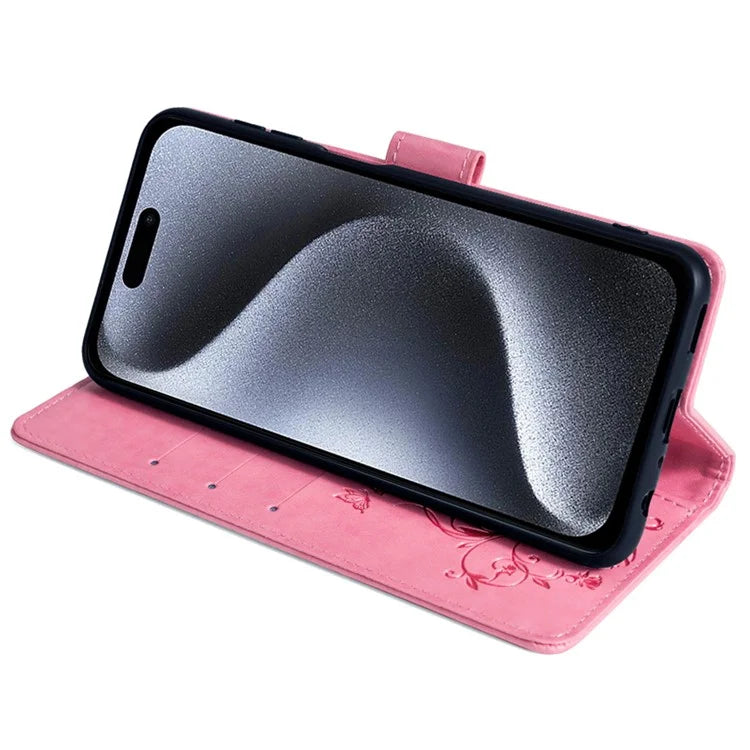 For iPhone 15 Pro Max Wallet Case Butterfly Flower Leather Phone Cover