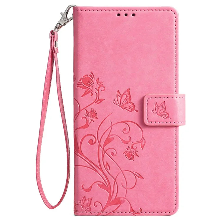 For iPhone 15 Pro Max Wallet Case Butterfly Flower Leather Phone Cover