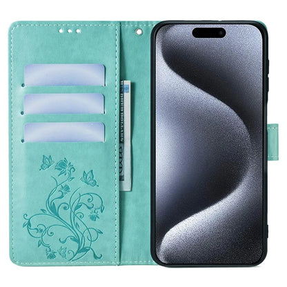 For iPhone 15 Pro Max Wallet Case Butterfly Flower Leather Phone Cover