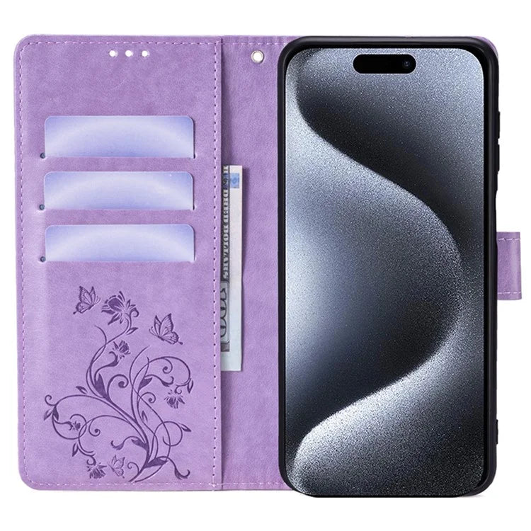 For iPhone 15 Pro Max Wallet Case Butterfly Flower Leather Phone Cover