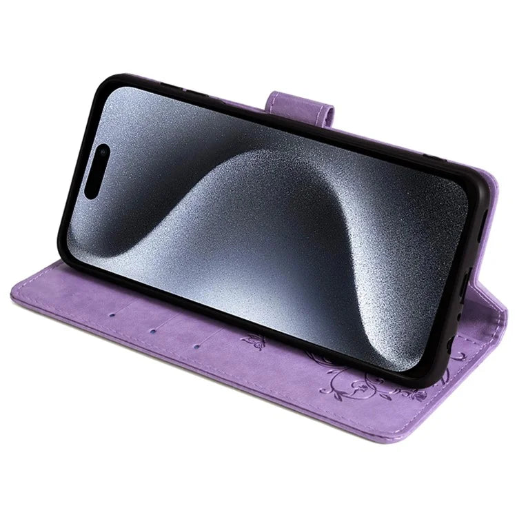 For iPhone 15 Pro Max Wallet Case Butterfly Flower Leather Phone Cover