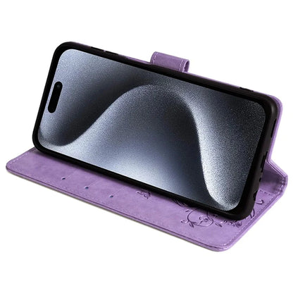 For iPhone 15 Pro Max Wallet Case Butterfly Flower Leather Phone Cover