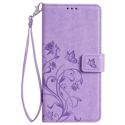 For iPhone 15 Pro Max Wallet Case Butterfly Flower Leather Phone Cover