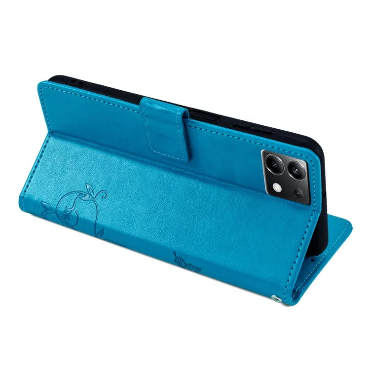 For Xiaomi Poco X6 5G Phone Cover with Wrist Strap PU Leather Stand Butterfly Flower Case