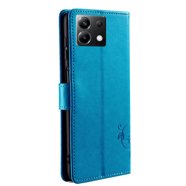 For Xiaomi Poco X6 5G Phone Cover with Wrist Strap PU Leather Stand Butterfly Flower Case