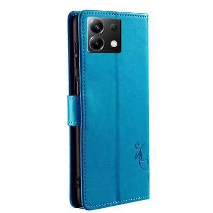 For Xiaomi Poco X6 5G Phone Cover with Wrist Strap PU Leather Stand Butterfly Flower Case