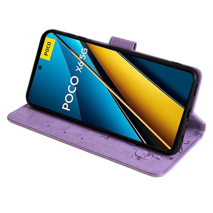 For Xiaomi Poco X6 5G Phone Cover with Wrist Strap PU Leather Stand Butterfly Flower Case