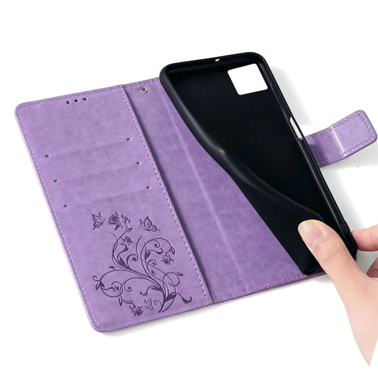 For Xiaomi Poco X6 5G Phone Cover with Wrist Strap PU Leather Stand Butterfly Flower Case