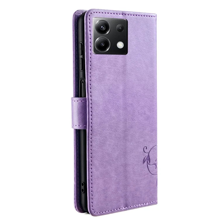 For Xiaomi Poco X6 5G Phone Cover with Wrist Strap PU Leather Stand Butterfly Flower Case