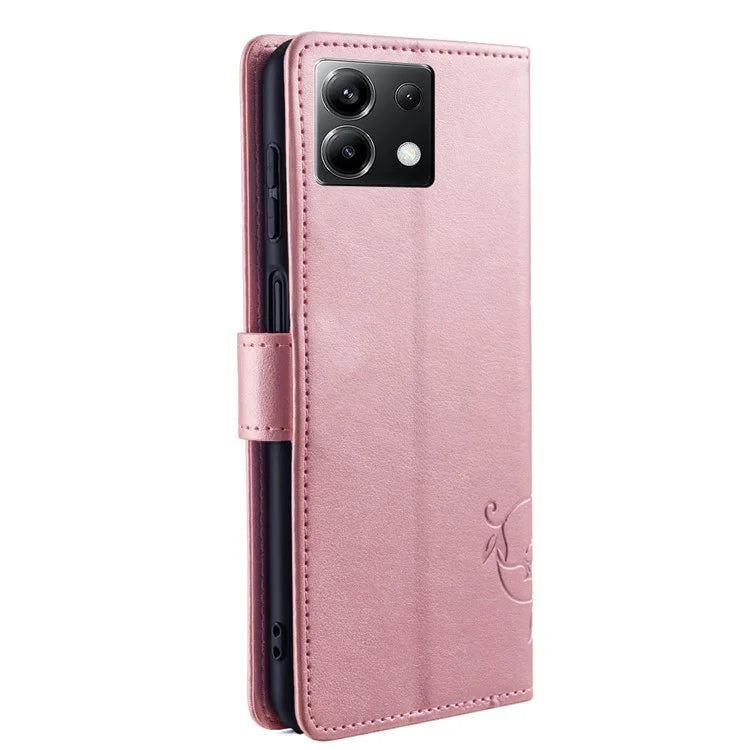 For Xiaomi Poco X6 5G Phone Cover with Wrist Strap PU Leather Stand Butterfly Flower Case