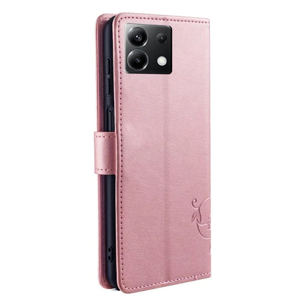 For Xiaomi Poco X6 5G Phone Cover with Wrist Strap PU Leather Stand Butterfly Flower Case