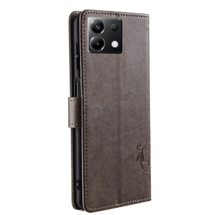 For Xiaomi Poco X6 5G Phone Cover with Wrist Strap PU Leather Stand Butterfly Flower Case