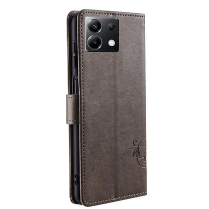 For Xiaomi Poco X6 5G Phone Cover with Wrist Strap PU Leather Stand Butterfly Flower Case