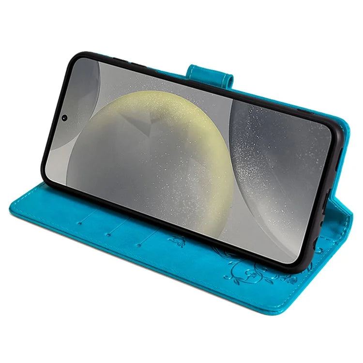 For Samsung Galaxy S23 FE Case Butterfly Flower Imprinted Leather Phone Cover with Wrist Strap