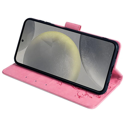 For Samsung Galaxy S23 FE Case Butterfly Flower Imprinted Leather Phone Cover with Wrist Strap