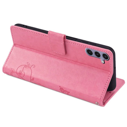 For Samsung Galaxy S23 FE Case Butterfly Flower Imprinted Leather Phone Cover with Wrist Strap