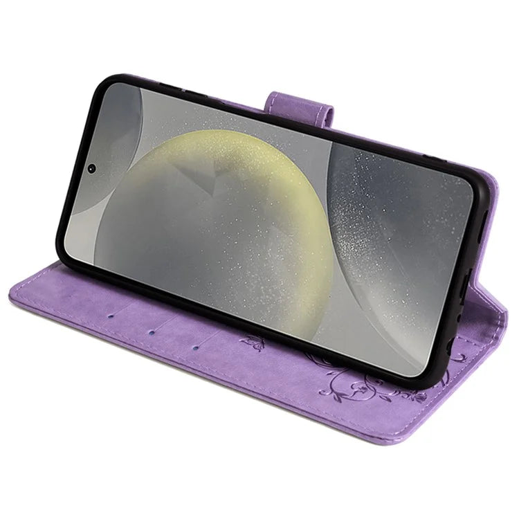For Samsung Galaxy S23 FE Case Butterfly Flower Imprinted Leather Phone Cover with Wrist Strap