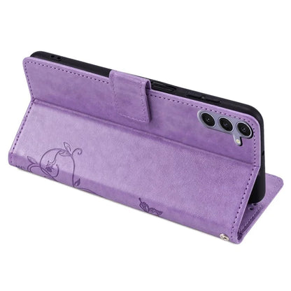 For Samsung Galaxy S23 FE Case Butterfly Flower Imprinted Leather Phone Cover with Wrist Strap