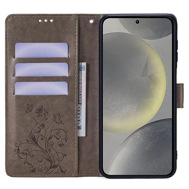 For Samsung Galaxy S23 FE Case Butterfly Flower Imprinted Leather Phone Cover with Wrist Strap